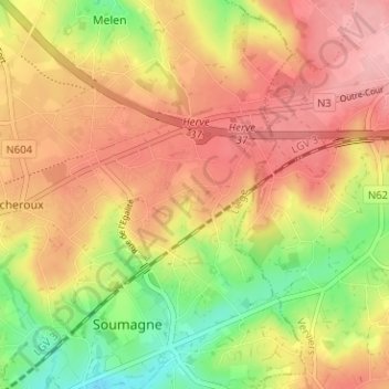 Topografische kaart Wergifosse, hoogte, reliëf