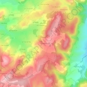 Topografische kaart Semonsut, hoogte, reliëf