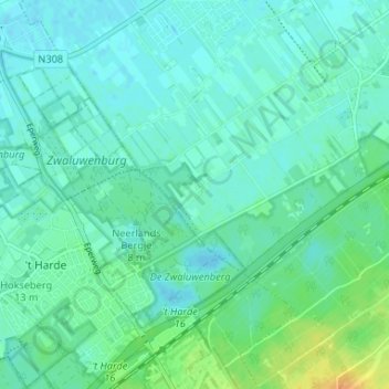 Topografische kaart Bovenveen, hoogte, reliëf