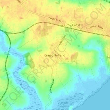 Topografische kaart Great Holland, hoogte, reliëf