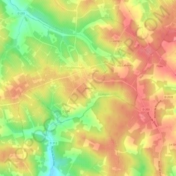 Topografische kaart Laussac, hoogte, reliëf