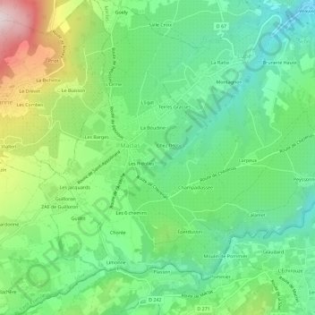 Topografische kaart Les Cures, hoogte, reliëf