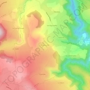 Topografische kaart Montcoudiol, hoogte, reliëf