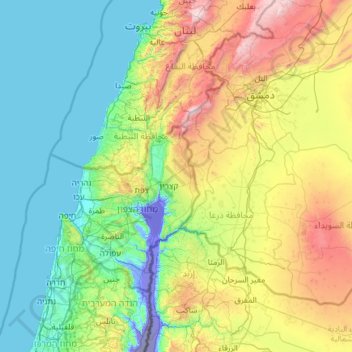 Topografische kaart Golan Heights, hoogte, reliëf