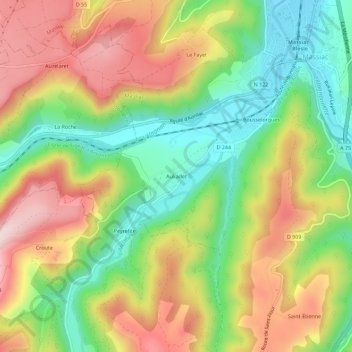 Topografische kaart Auliadet, hoogte, reliëf
