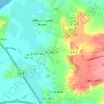 Topografische kaart Elberton, hoogte, reliëf