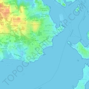 Topografische kaart Toulhars, hoogte, reliëf