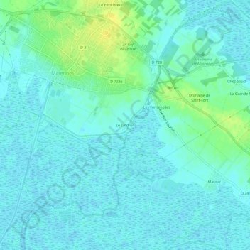 Topografische kaart Le Lindron, hoogte, reliëf