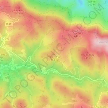 Topografische kaart Pech d'Aspe, hoogte, reliëf