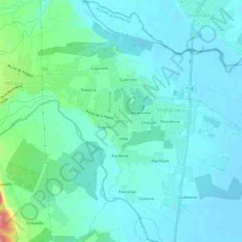 Topografische kaart Morta, hoogte, reliëf