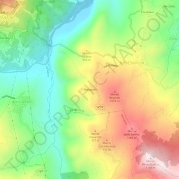 Topografische kaart Primaore, hoogte, reliëf