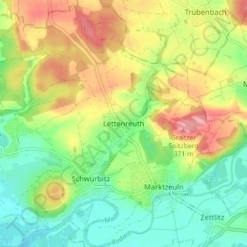 Topografische kaart Lettenreuth, hoogte, reliëf