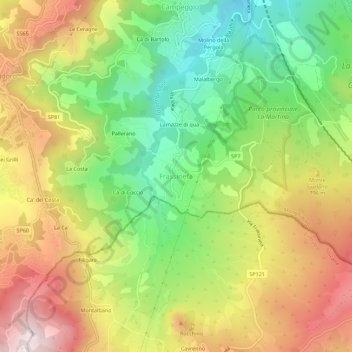 Topografische kaart Frassineta, hoogte, reliëf