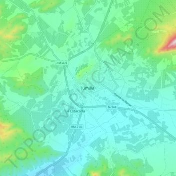 Topografische kaart Jumilla, hoogte, reliëf