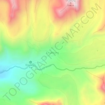 Topografische kaart Chukhung, hoogte, reliëf