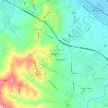 Topografische kaart Camilluccia, hoogte, reliëf