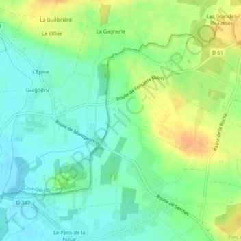 Topografische kaart Le Bas Pouillé, hoogte, reliëf