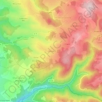 Topografische kaart L'Estrade, hoogte, reliëf