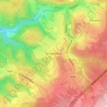 Topografische kaart Ernonheid, hoogte, reliëf
