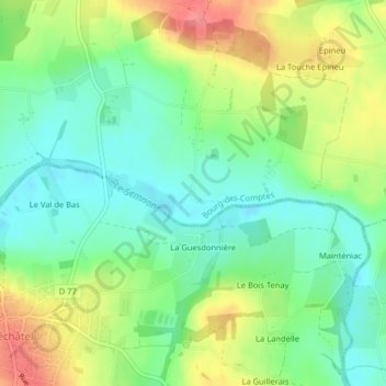 Topografische kaart La Pitoulais, hoogte, reliëf