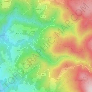 Topografische kaart Périasse, hoogte, reliëf