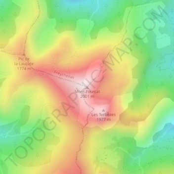 Topografische kaart Mont Fourcat, hoogte, reliëf