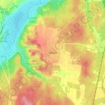Topografische kaart Rebild, hoogte, reliëf