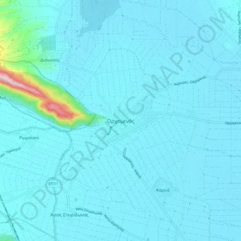 Topografische kaart Orchomenos, hoogte, reliëf