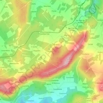 Topografische kaart Monteluz, hoogte, reliëf