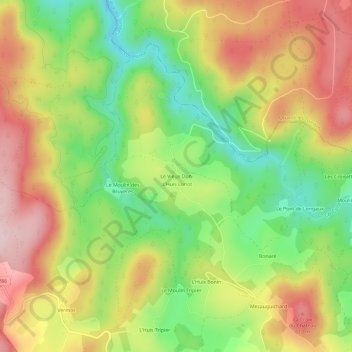 Topografische kaart Le Vieux Dun, hoogte, reliëf