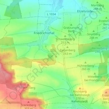 Topografische kaart Königsthal, hoogte, reliëf