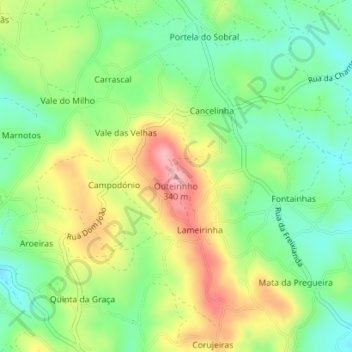 Topografische kaart Outeirinho, hoogte, reliëf