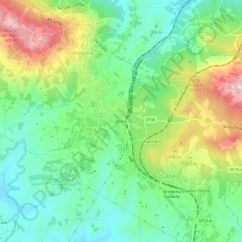 Topografische kaart Zorba, hoogte, reliëf