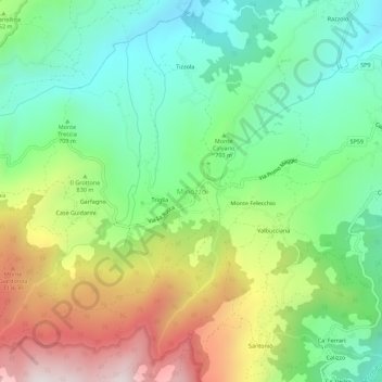 Topografische kaart Minozzo, hoogte, reliëf