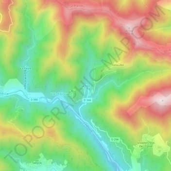 Topografische kaart Le Cros, hoogte, reliëf