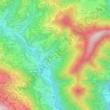 Topografische kaart Mortesina, hoogte, reliëf