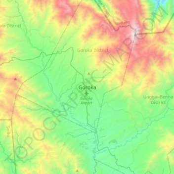 Topografische kaart Goroka, hoogte, reliëf