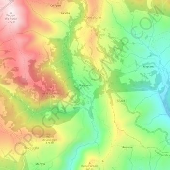 Topografische kaart Gregnano, hoogte, reliëf