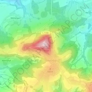 Topografische kaart Rechberg, hoogte, reliëf