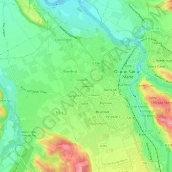 Topografische kaart Pondeilh, hoogte, reliëf