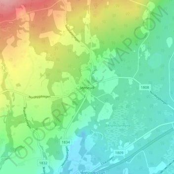 Topografische kaart Jønsrud, hoogte, reliëf