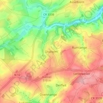 Topografische kaart Stockem, hoogte, reliëf