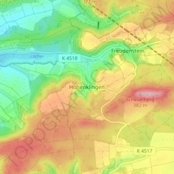 Topografische kaart Hohenklingen, hoogte, reliëf