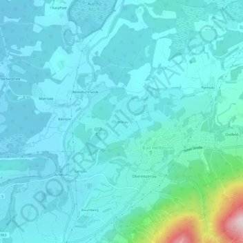 Topografische kaart Schönau, hoogte, reliëf