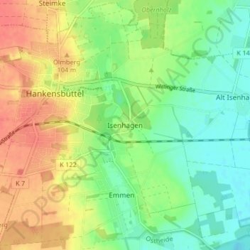 Topografische kaart Isenhagen, hoogte, reliëf