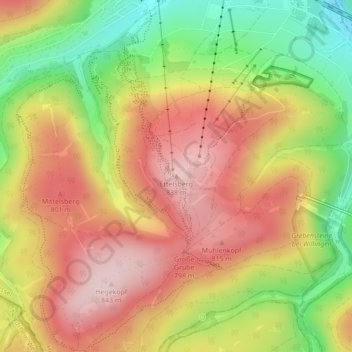Topografische kaart Ettelsberg, hoogte, reliëf