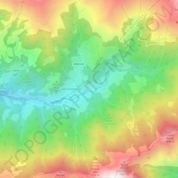 Topografische kaart Bondegno, hoogte, reliëf