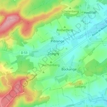Topografische kaart Drogny, hoogte, reliëf