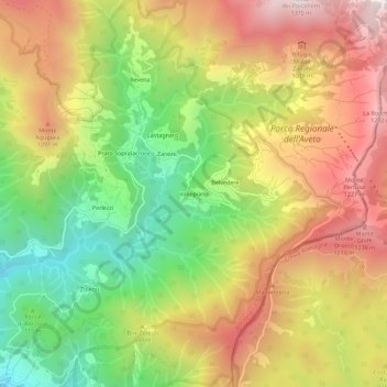 Topografische kaart Vallepiana, hoogte, reliëf
