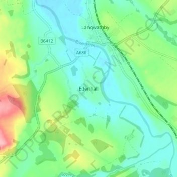 Topografische kaart Edenhall, hoogte, reliëf
